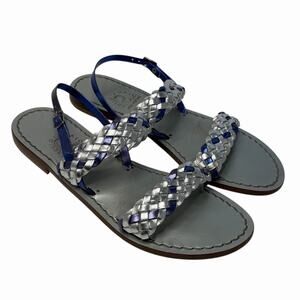 Artigianato Rallo Moda Positano Italian Leather Sandals Metallic Silver Blue 9